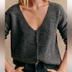 Sezane Barry Cardigan, Charcoal Grey, Alpaca And Mohair Blend